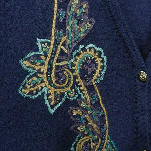Vintage 90s Koret Felted Wool‎ Vest Size XL Navy Blue Paisley Embroidered Beaded - Picture 11 of 11